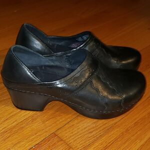 Dansko Black Leather Slip-On Clogs